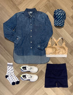 Blue Jean high low button shirt